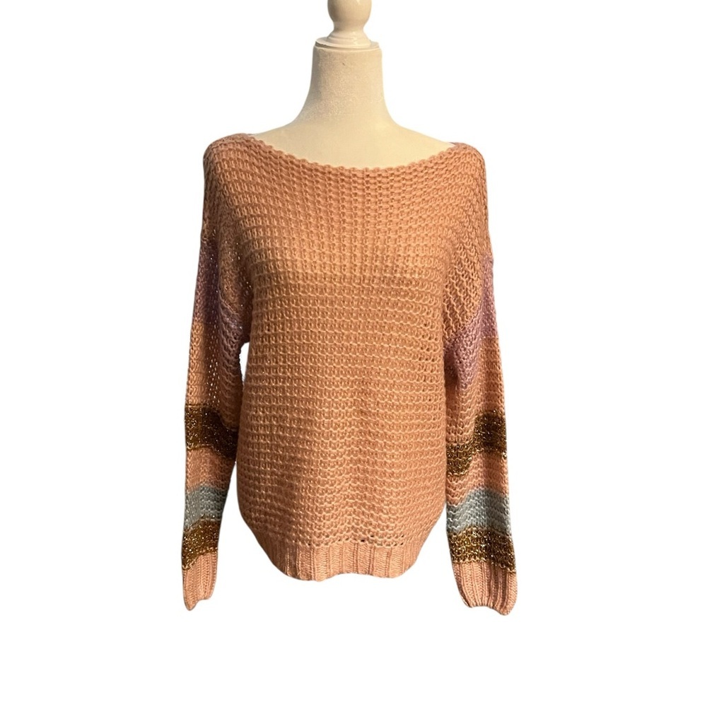 Anthropologie Heartloom Mae Striped Open Knit Sweater Size Medium